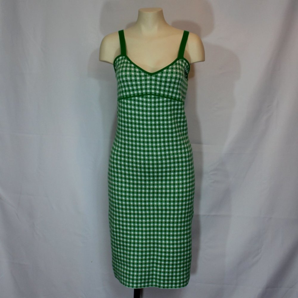 Maeve Anthropology cozy  green white pattern  midi   dress  size Small 165/88A